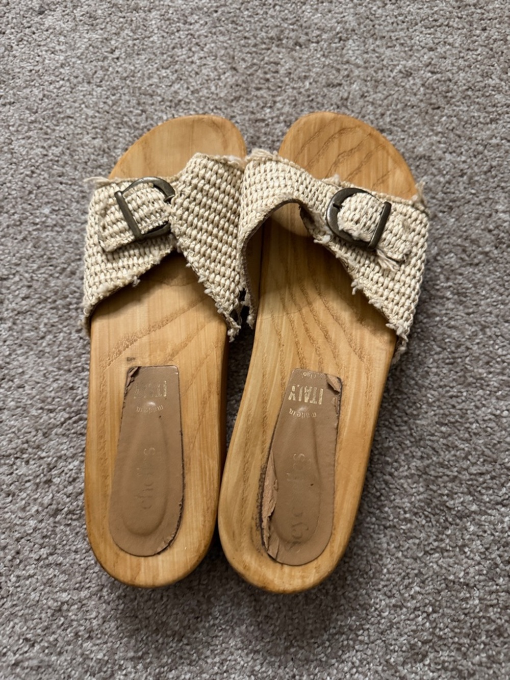 Seychelles Beige Woven Buckle Slide Sandals